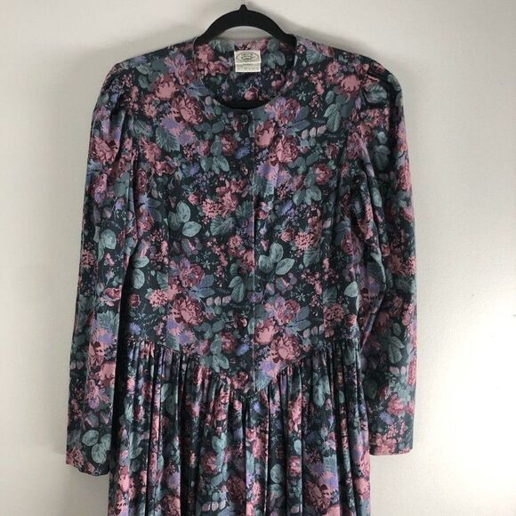 Laura Ashley Size USA 12 Floral Basque Waist Button Tea‎ Dress Made In Ireland - Picture 2 of 16